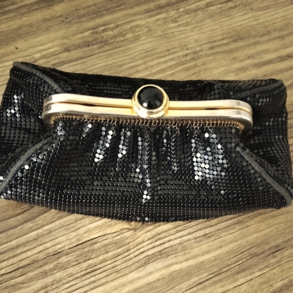 Whiting And Davis Black Coin Purse With Chain Strap